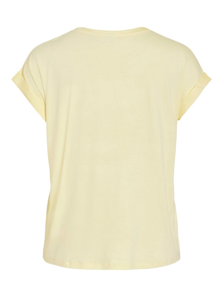 VILA Short Sleeve Satin Look Top in Yellow