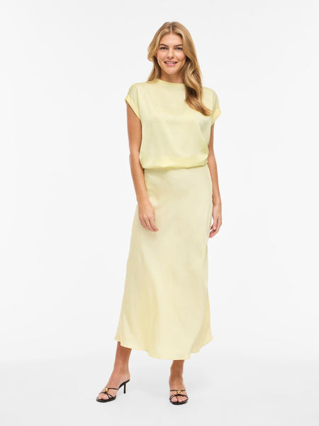 VILA Short Sleeve Satin Look Top in Yellow