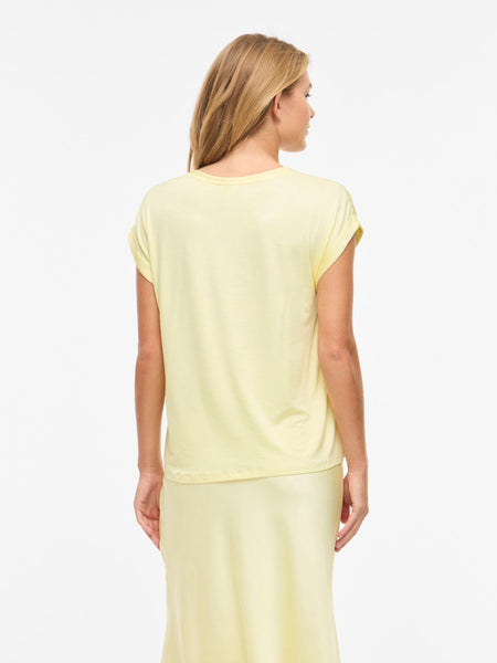 VILA Short Sleeve Satin Look Top in Yellow