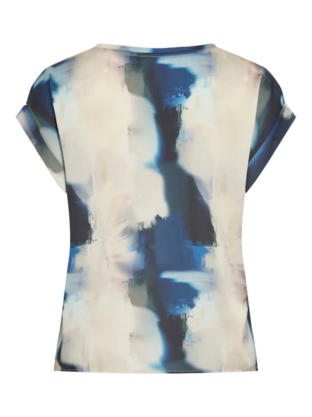 VILA Tie Dye Short Sleeve Satin Look Top in Beige