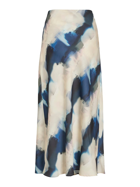 VILA Tie Dye Satin Look Skirt in Beige
