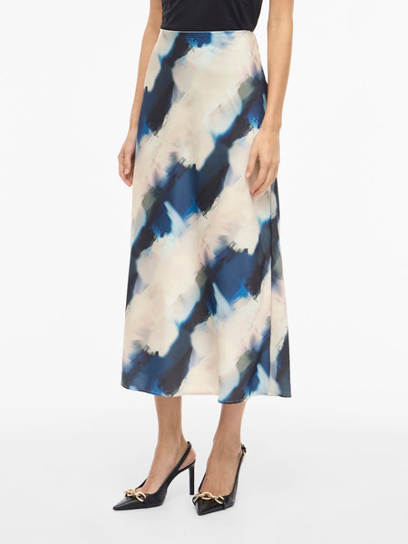VILA Tie Dye Satin Look Skirt in Beige