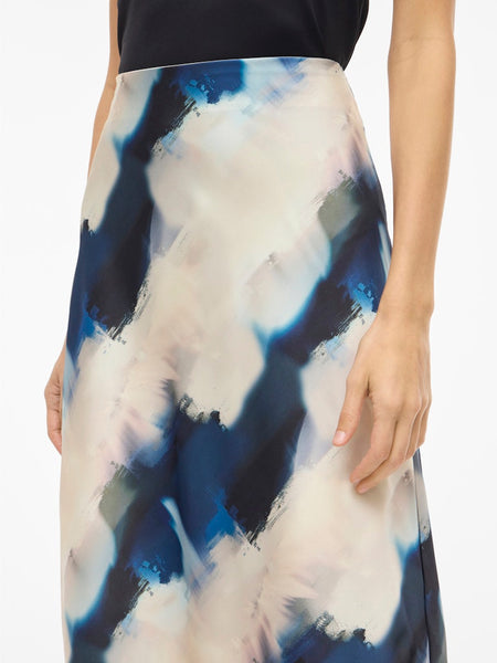 VILA Tie Dye Satin Look Skirt in Beige