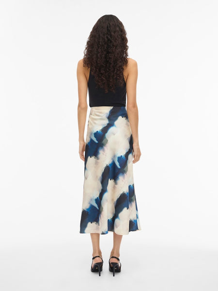 VILA Tie Dye Satin Look Skirt in Beige