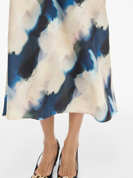 VILA Tie Dye Satin Look Skirt in Beige