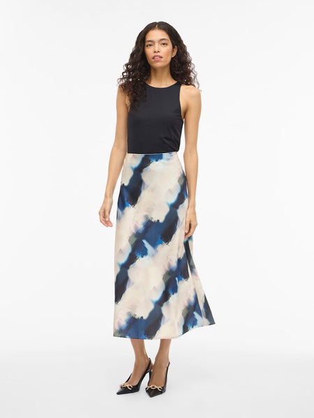 VILA Tie Dye Satin Look Skirt in Beige
