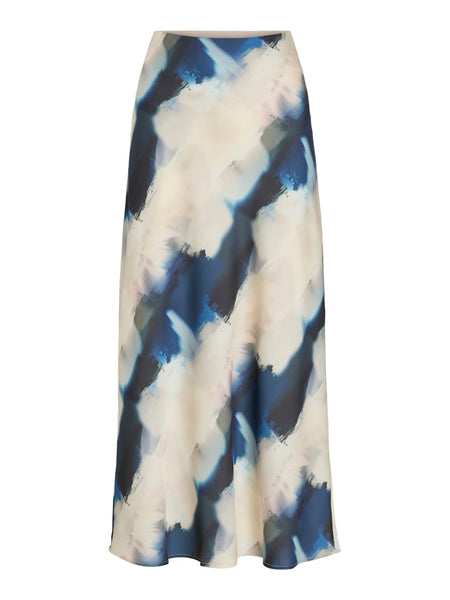VILA Tie Dye Satin Look Skirt in Beige