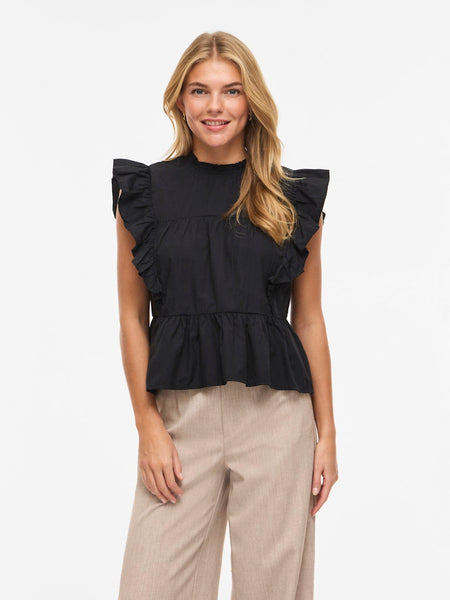 VILA Sleeveless Frill Top in Black