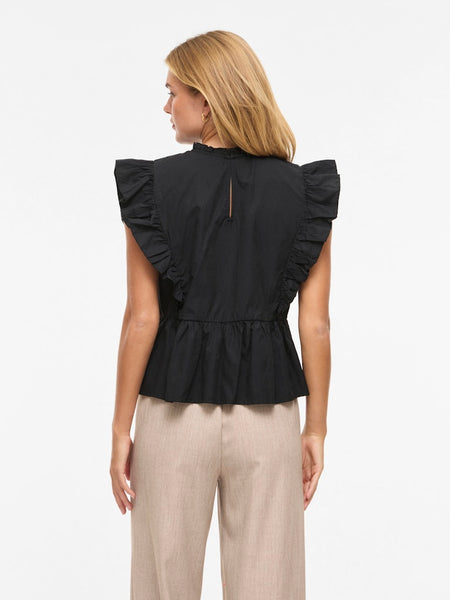 VILA Sleeveless Frill Top in Black