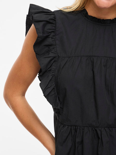 VILA Sleeveless Frill Top in Black