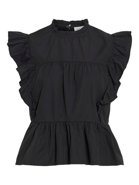 VILA Sleeveless Frill Top in Black