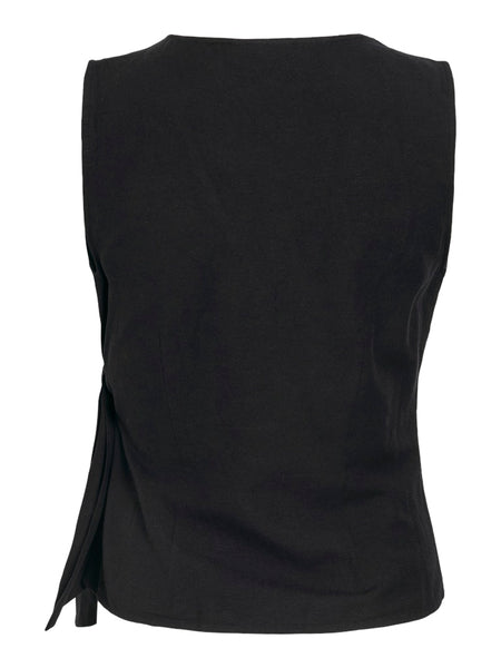 VERO MODA Linen Blend Sleeveless Knot Top in Black