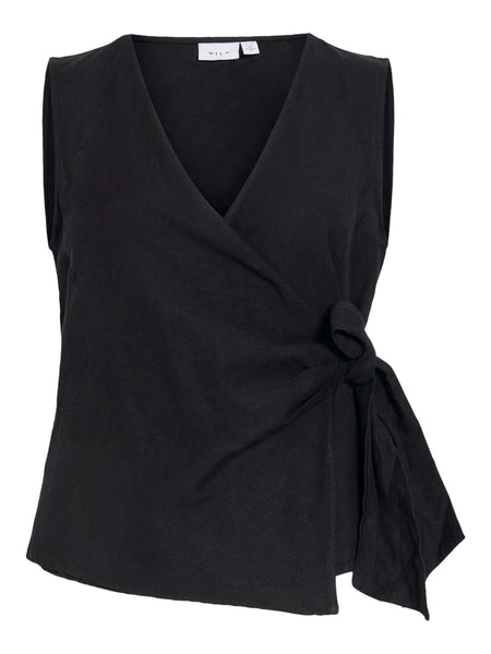 VERO MODA Linen Blend Sleeveless Knot Top in Black