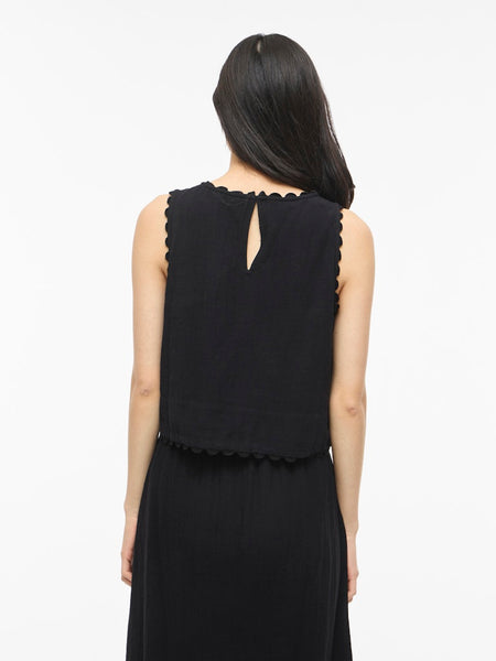 VILA Sleeveless Scallop Edge Top in Black