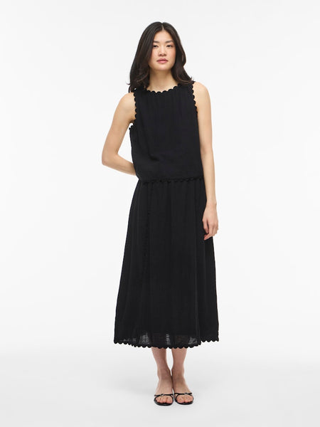 VILA Sleeveless Scallop Edge Top in Black