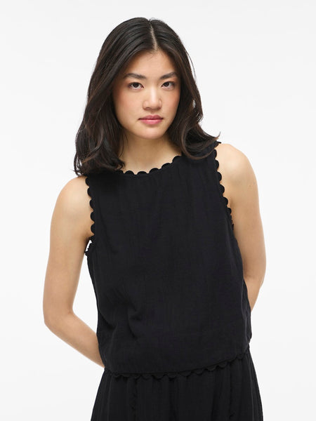VILA Sleeveless Scallop Edge Top in Black