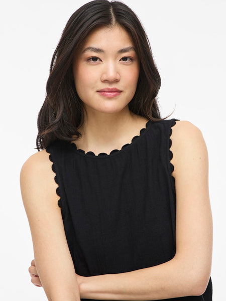 VILA Sleeveless Scallop Edge Top in Black