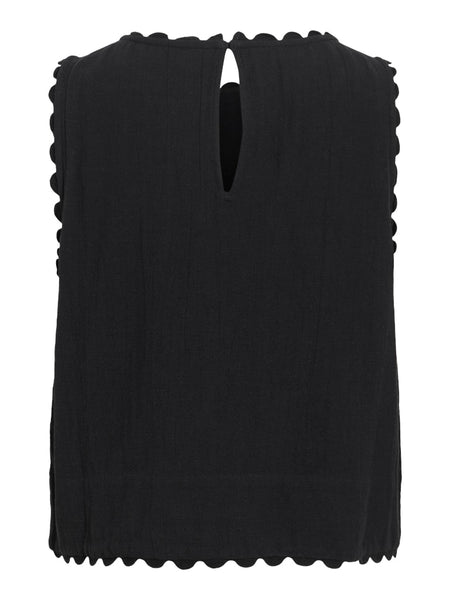 VILA Sleeveless Scallop Edge Top in Black