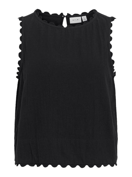 VILA Sleeveless Scallop Edge Top in Black