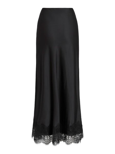 VILA Satin Look Skirt With Lace Detail in Black