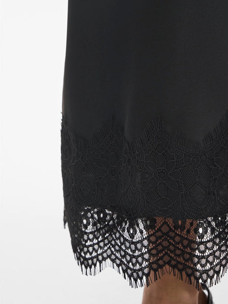 VILA Satin Look Skirt With Lace Detail in Black