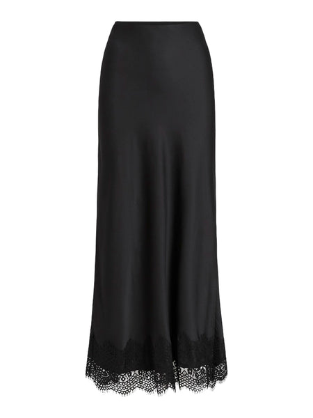 VILA Satin Look Skirt With Lace Detail in Black