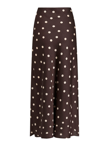 VILA Polka Dot Satin Look Skirt in Brown