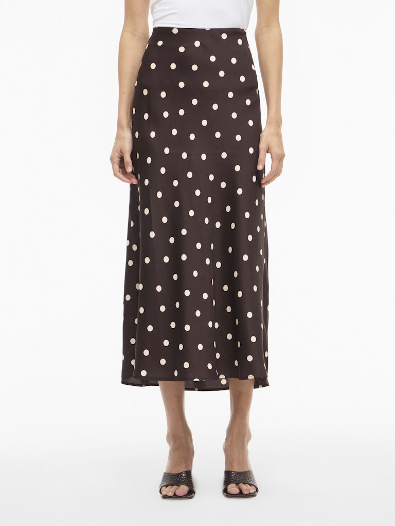 VILA Polka Dot Satin Look Skirt in Brown