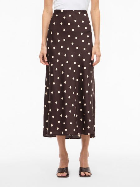 VILA Polka Dot Satin Look Skirt in Brown