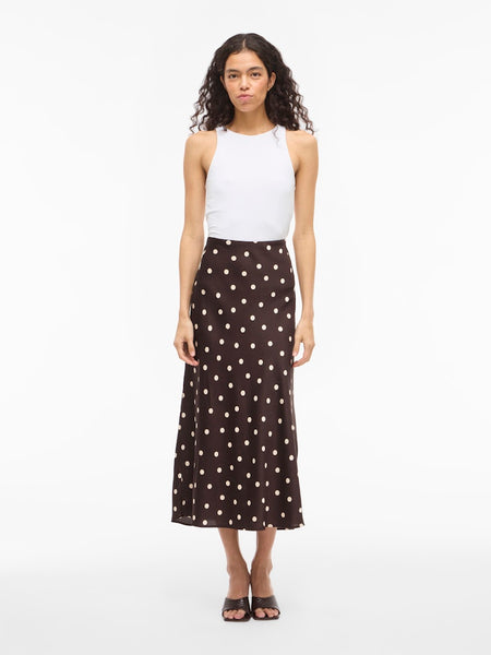 VILA Polka Dot Satin Look Skirt in Brown