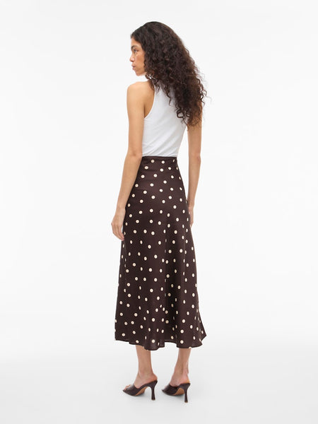 VILA Polka Dot Satin Look Skirt in Brown
