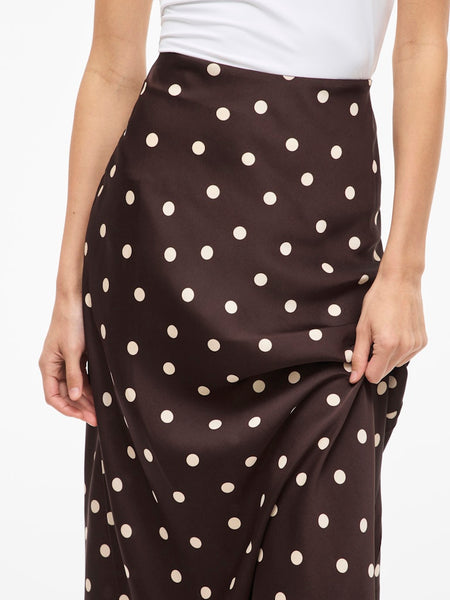 VILA Polka Dot Satin Look Skirt in Brown
