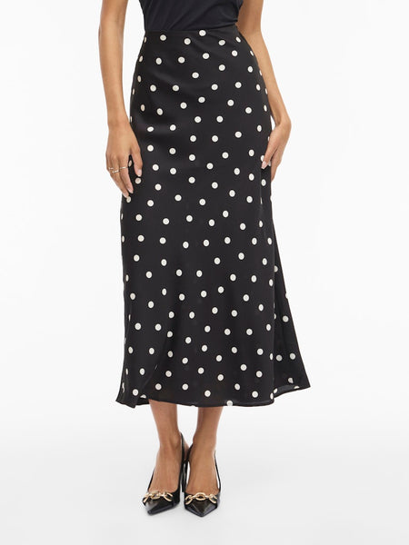 VILA Polka Dot Satin Look Skirt in Black