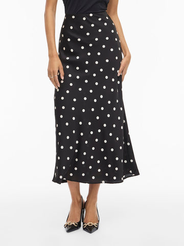 VILA Polka Dot Satin Look Skirt in Black