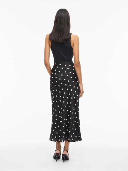 VILA Polka Dot Satin Look Skirt in Black