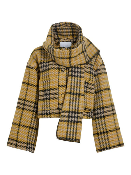 VILA Checked Scarf Jacket in Yellow