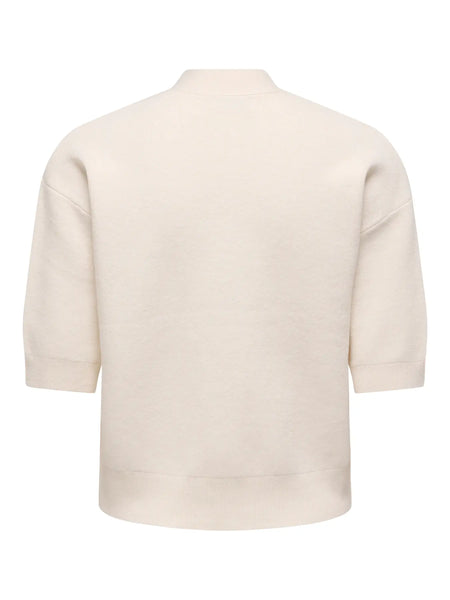 JDY Short Sleeve V-Neck Button Cardigan in Cream