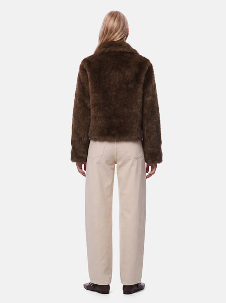 PIECES Short Faux Fur Jacket in Brown
