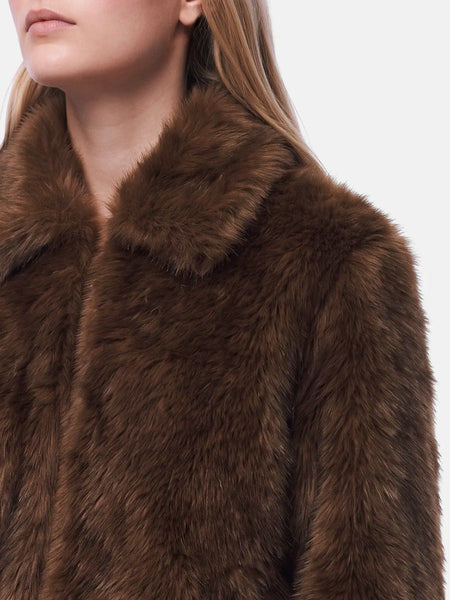 PIECES Short Faux Fur Jacket in Brown