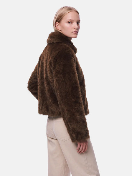 PIECES Short Faux Fur Jacket in Brown