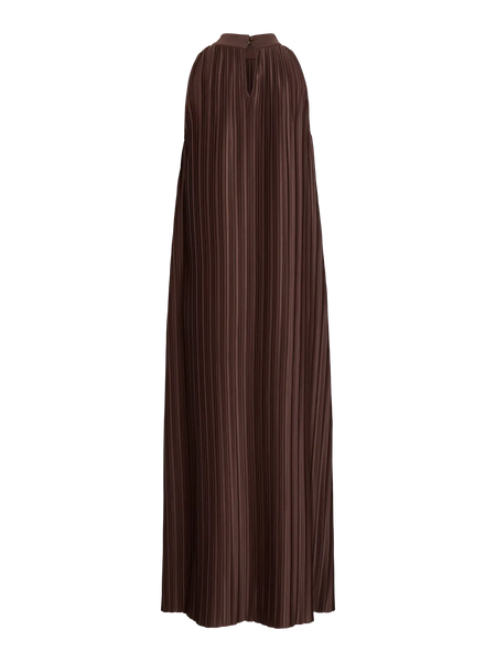 VILA High Neck Pleated Ankle Dress in Chocolate