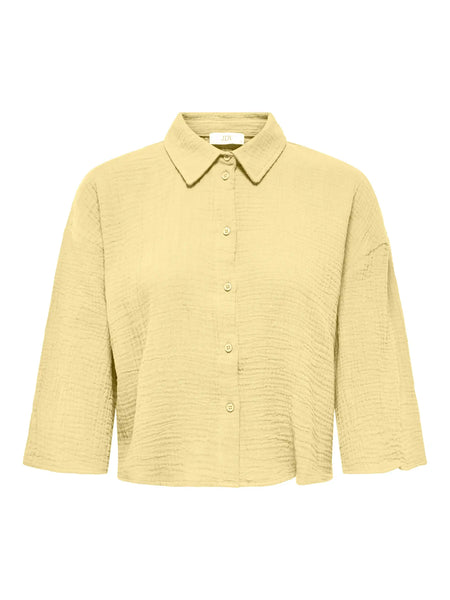 JDY Cropped 3/4 Sleeve Cotton Shirt in Yellow