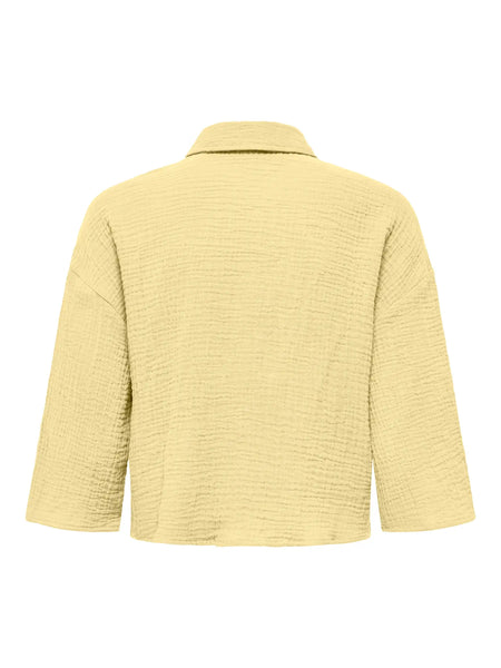 JDY Cropped 3/4 Sleeve Cotton Shirt in Yellow