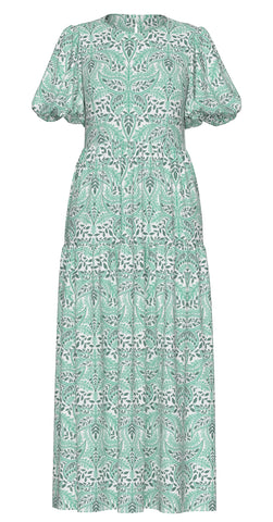 Y.A.S Patterned Puff Sleeve Ankle Dress in Green