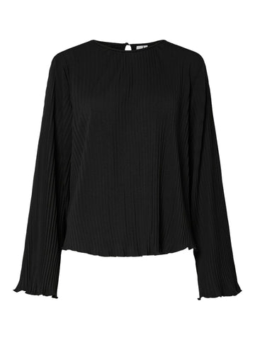 Y.A.S Long Sleeve Plisse Top in Black