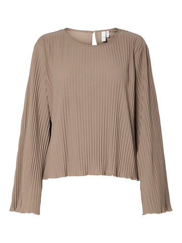 Y.A.S Long Sleeve Plisse Top in Taupe