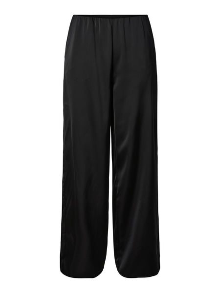 Y.A.S Satin Look Wide Leg Trousers in Black