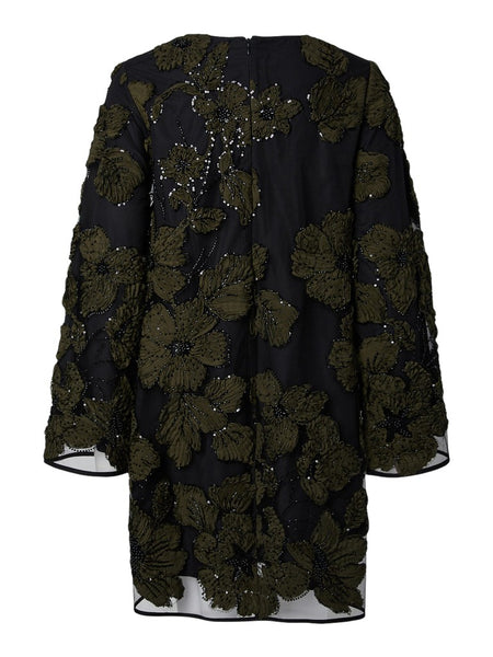 Y.A.S Short Floral Sequin Dress in Black