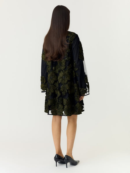 Y.A.S Short Floral Sequin Dress in Black