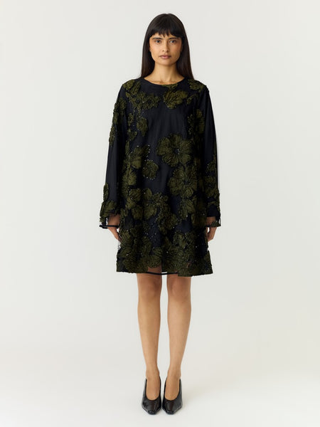 Y.A.S Short Floral Sequin Dress in Black